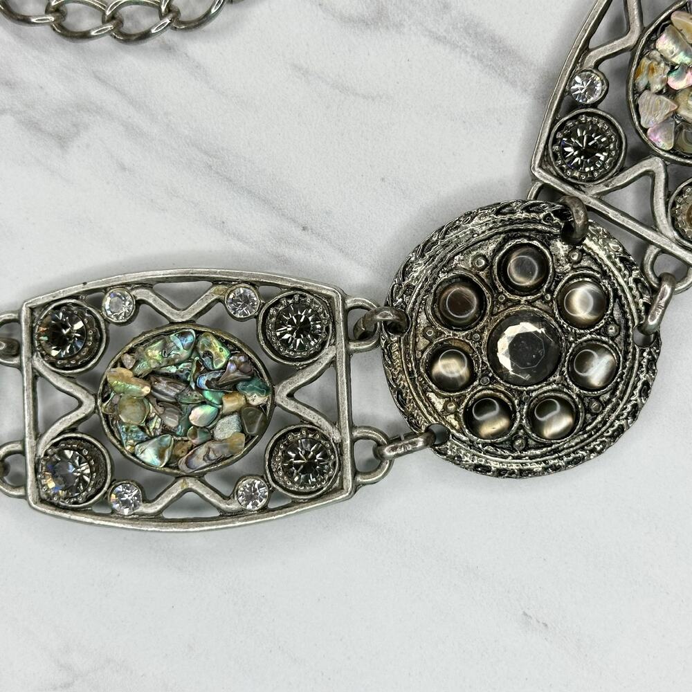Abalone Shell Rhinestone Statement Chain Link Bel… - image 4
